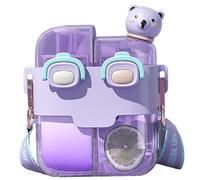 Pesoncarl Kawaii Water Bottle Dual Chamber Water Bottle with Straw & Strap & Lock 530ml Portable Leakproof for School Sport Travel, Purple, Feeding Watering Supplies