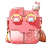 Pesoncarl Kawaii Water Bottle Dual Chamber Water Bottle with Straw & Strap & Lock 530ml Portable Leakproof for School Sport Travel, Red, Feeding Watering Supplies