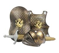 Pesoncarl Knight Costume Kids, 4PCS/Set Dress up Knight Armor Set Includes Medieval Armor, Shield, Sword and Helmet, Plastic Costume for Boys, Toys