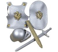 Pesoncarl Knight Costume Kids 4PCS/Set Medieval Knight Armor Includes Helmet, Shield, Sword and Armor, Kids Dress Up Costumes for Halloween Cosplay Role Play, Fancy Dress