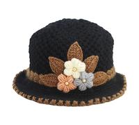 Pesoncarl Knitted Hat Warm Flowers Knit Hats with Brim Thicken Windproof Crochet Woolen Hats for Women Elegant Soft Ladies Winter Hats Black, Bucket Hats