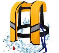 Pesoncarl Life Jackets Automatic Inflation 150N Nylon Adjustable Buckle Swim Vest with Reflective Strips Whistle Extra Tube Portable Water Sports Life Vest, No Gas Cylinders(Yellow) Water Sports