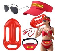 Pesoncarl Lifeguard Accessories 5Pcs/Set Role Play Lifeguard Gear with Hat, Sunglasses, Whistle, Fanny Pack & Float Costume for Men & Women Christmas Party Dress Up, Toys