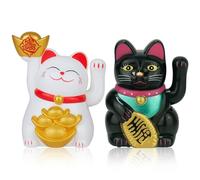 Pesoncarl Lucky Cat, Lucky Cat Waving Arm, 2PCS Solar Powered Chinese Cat Waving Arm, 2 inch Fortune Cat, Vivid Cute Lucky Cat Statue for Business Openings, Office, Car Ornament