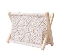 Pesoncarl Macrame Magazine Rack Rustic Style Magazine Holder Standing Storage Basket for Book Newspaper for Home Decor White 32*27*20cm, Newspaper Racks