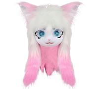 Pesoncarl Masks for Adults, Furry Head, Full Head Furry Mask with Big Eyes, Ears & Long Hair, Animal Fursuit Mask Costume for Halloween Masquerade Cosplay Costume Props, Style 2