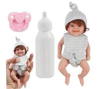 Pesoncarl Mini Baby Dolls, 6" Cute Realistic Open Eyes Newborn Baby Doll, Flexible Silicone Doll with Bottles and Pacifiers, Portable Mini Silicone Full Body for Kids Gifts, Toys