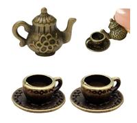 Pesoncarl Miniature Tea Set 1/12 Scale Vintage Realistic Mini Tea Set with Teapots & Teacups, Simple Delicate Tiny Alloy Cup for Dollhouse Kitchen Accessories Party Favour