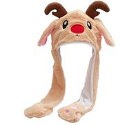 Pesoncarl Moving Ear Hat Fluffy Free Size Christmas Hat Cute Cartoon Crazy Hat Thermal Festive Winter Hat with Moving Ears Christmas Gifts for Kids, Adults, Reindeer