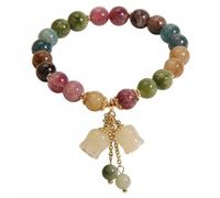 Pesoncarl Natural Tourmaline Beaded Bracelet with Lily of the Valley Charm - Colorful Stone Good Luck Bracelet for Women, Crystal Bead Jewelry Gifts