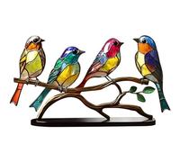 Pesoncarl Sea Glass Birds,Bird Lover Gifts, Stained Glass Birds on Branch, Desk Ornaments Acrylic Colorful Birds Ornament Vivid Tabletop Bird Decoration for Bar Decor Gift 4 Birds