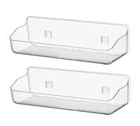 Pesoncarl Shower Organiser, 2Pcs Bathroom Wall Organizer, 12.7x4.3x3.5 Clear Plastic Adhesive Shelf, Cabinet Door Organizer with Drain Hole, Punch Free Storage Racks for Bathroom