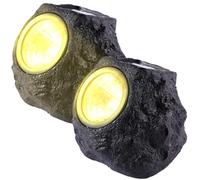 Pesoncarl Solar Rock Lights for Outside 2PCS Realistic Stone Solar Spotlight with LED Warming Lighting Solar Ground Lights for Pathway 5.9x4.7x4.7 Inch, Decking Patio Lighting