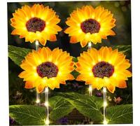 Pesoncarl Solar Sunflower Lights - 4 Pack IP44 Waterproof Garden Stakes With Auto On/Off for Outdoor Pathway Yard Decor