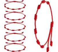 Pesoncarl Summer String Bracelets Red Bracelet Red Cord Bracelet Adjustable Kabbalah Knot String Amulet for Protection, Evil Eye and Good Luck for Friendship 6 Pieces