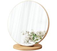 Pesoncarl Tabletop Mirrors, Dressing Table Mirror Wooden Base Round Makeup Mirror 90° Rotary Vanity Mirror 11.8in High Definition Table Top Mirror for Home Dorm Bedroom