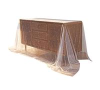 Pesoncarl Wedding Table Cloths, Pearl Table Runner 118x63 In White Elegant Shimmering Pearl Lace Tablecloth Wedding Romantic Soft Sheer Wrinkle-Free Tulle Fabric for Veil, Bridal Shower