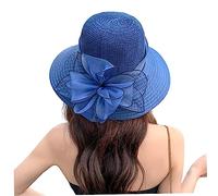 Pesoncarl Women Sun Hat Organza Hat Wide Brim Summer Beach Cap for Bridal Wedding Tea Party Navy Blue