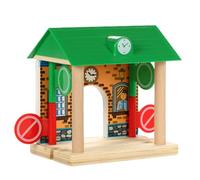 Pesoncarl Wooden Train Station, Safe Natrual Wooden Train Track Accessories Barricades Track Scene Educational Toys for Kids Boys Girls