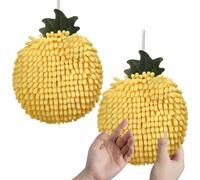 Pesoncarl Yellow Hand Towels For Bathroom, 2Pcs Fuzzy Ball Hand Towel Quick-dry Absorbent with Hanging rings Soft Small Hand Towels for Hands, Kitchen, Bathroom, Pineapple
