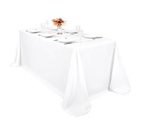 Pesonlook 1 Pack White Polyester Tablecloth, 90 x 156 Inch Rectangle Table Cloth Bulk Washable Polyester Fabric Tablecloths Table Cover for Wedding Party Banquet Buffet Table Holiday Dinner
