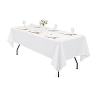 Pesonlook 1 Pack White Rectangle Tablecloth, 60 x 126 Inch Polyester Table Cloth Bulk Washable Polyester Fabric Tablecloths Table Cover for Wedding Party Banquet Buffet Table Holiday Dinner