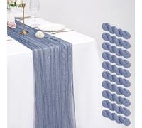 Pesonlook 10 Pack Cheesecloth Table Runner, Dusty Blue, Long, 21x120 inch | 10FT Rustic Boho Gauze Table Runners, Crinkled Texture, Soft, Romantic Decorations for Wedding Party Dinner Holiday Home