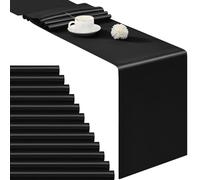 Pesonlook 12 Pack Black Satin Table Runner, 12x72 Inch, Solid, Classic, For Rectangular and Round Tables