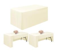 Pesonlook 2 Pack Beige Tablecloths 6 Ft Open Back Fitted Tablecloth,72 x 30 Inch Washable Polyester Fitted Table Cover for 6 Ft Rectangle Tables,Trade Show Table Cover for Parties/Wedding/Events