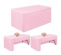 Pesonlook 2 Pack Pink Tablecloths 6 Ft Open Back Fitted Tablecloth,72 x 30 Inch Washable Polyester Fitted Table Cover for 6 Ft Rectangle Tables,Trade Show Table Cover for Parties/Wedding/Events