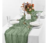 Pesonlook 2 Pack Sage Green Cheesecloth Table Runner Long, 35x120 Inch