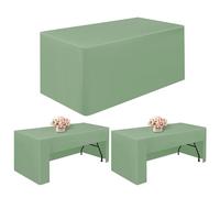 Pesonlook 2 Pack Sage Green Tablecloths 6 Ft Open Back Fitted Tablecloth,72 x 30 Inch Washable Polyester Fitted Table Cover for 6 Ft Rectangle Tables,Trade Show Table Cover for Parties/Wedding/Events