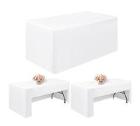 Pesonlook 2 Pack White Tablecloths 6 Ft Open Back Fitted Tablecloth,72 x 30 Inch Washable Polyester Fitted Table Cover for 6 Ft Rectangle Tables,Trade Show Table Cover for Parties/Wedding/Events