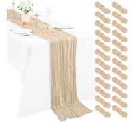 Pesonlook 24 Pack Beige Cheesecloth Table Runners 10Ft, 21 x 120 Inch / 55 x 300 cm Long Boho Gauze Table Runner for Wedding Reception, Bridal Shower, Baby Shower and Rustic Party Table Decor