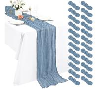 Pesonlook 24 Pack Dusty Blue Cheesecloth Table Runners 10Ft, 21 x 120 Inch / 55 x 300 cm Long Boho Gauze Table Runner for Wedding Reception, Bridal Shower, Baby Shower and Rustic Party Table Decor