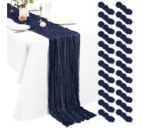 Pesonlook 24 Pack Navy Blue Cheesecloth Table Runners 10Ft, 21 x 120 Inch / 55 x 300 cm Long Boho Gauze Table Runner for Wedding Reception, Bridal Shower, Baby Shower and Rustic Party Table Decor