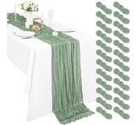 Pesonlook 24 Pack Sage Green Cheesecloth Table Runners 10Ft, 21 x 120 Inch / 55 x 300 cm Long Boho Gauze Table Runner for Wedding Reception, Bridal Shower, Baby Shower and Rustic Party Table Decor
