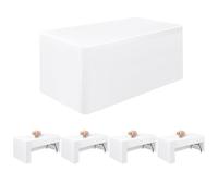 Pesonlook 4 Pack White Tablecloths 6 Ft Open Back Fitted Tablecloth,72 x 30 Inch Washable Polyester Fitted Table Cover for 6 Ft Rectangle Tables,Trade Show Table Cover for Parties/Wedding/Events
