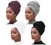 Pesonlook 4 Pieces Stretch Jersey Turban Head Wrap Knit Headwraps Urban Hair Scarf Solid Color Ultra Soft Extra Long Breathable Head Band Tie