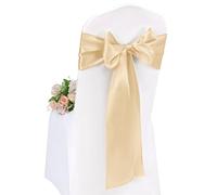 Pesonlook 50 Pcs Champagne Chair Sashes, Satin Chair Cover Bands 7X108 Inch Chair Sashes Bow Back Tie Ribbon For Wedding Party Hotel Decorations (17X275 CM)