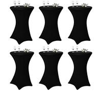 Pesonlook 6 Pack Spandex Stretch Square Corners Tablecloth 32"x43" Black Fitted High Top Table Cover for Bar Wedding Party Banquet (Black)