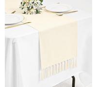 Pesonlook Beige Table Runner 13 x 72 Inch, Boho Farmhouse Table Runner with Tassels, Woven Rustic Dining Table Decoration for Kitchen, Coffee Table, Console Table and Party Decor