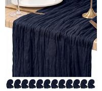 Pesonlook Cheesecloth Table Runner Navy Blue, 12 Pack 17.7x108 inch, Long | Rustic Boho Gauze Table Runners, Crinkled Texture, Soft, Washable Reusable Decorations for Wedding Party Dinner Holiday Home