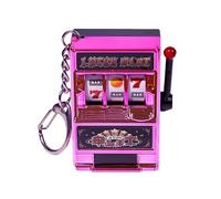 Pessrrtewg Mini Slot Machine Toy,Funny Money Coin Bank with Spinning Reels and Keychain,Realistic Slot Machine Jackpot with Lever Casino Game,for Creative Festival Birthday Cake Decor