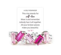 Pessrrtewg Nobody Has It All Together Pink Band Ring,White Gold Irregular Pink Self Love Ring,All Your Broken Pieces Make You Beautiful your imperfections,Pink Rings Jewelry Gifts for Women Girls