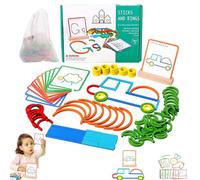 Pessrrtewg Smart Sticks,142Pcs Wooden Pattern Blocks Shape Puzzles Brain Blocks,Wooden Sticks and Rings Puzzle Game,Quick Thinking Puzzle B-locks,Boost Creativity, Imagination and Focus