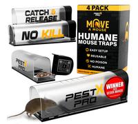 Pest X Pro Move A Mouse Humane Mouse Traps 4 Pack - Long Safe Upward Door - Easy Setup Reusable Indoor Outdoor