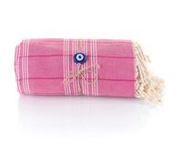 Pestemal Turkish Hammam Towel with the Evil Eye 100% Cotton for Bath, Beach, Gym Quick Dry Absorbent, 90*180cm, 600gr, Fouta Compact Towel for Travelling, Spa, Picnic, Blanket, Bed, Table Cover (Pink)