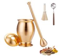 Pestle and Mortar Set, Handcrafted Mini-Brass Mortar and Pestle for Saffron and Spices Medicine Grinder with Lid and Brush Small Spice Mill Multi-Purpose Mortar Mixer for Herbs Garlic