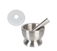 Pestle and Mortar Set Stainless Steel Garlic Herbs Coffee Crusher Grinding Set Spice Pill Mixing Bowl Mortar Pestle(S Silicone cover)